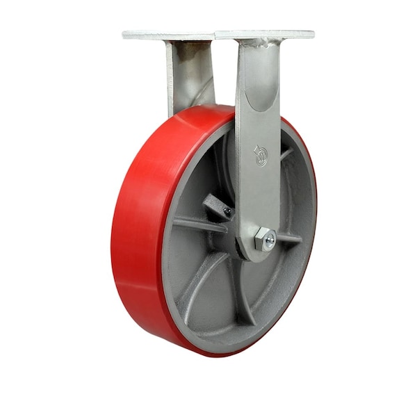 12'' Extra Heavy Duty Red Poly on Cast Iron Wheel Rigid Top Plate Caster